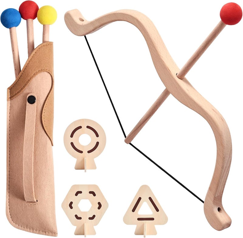 let's make Kids Bow and Arrow Wooden Archery Toy Set for Kids Ages 3+ Bow and Arrow Set Includes 3 Arrows 3 Targets Quiver Indoor and Outdoor Toys for Children Boys Girls - Image 1